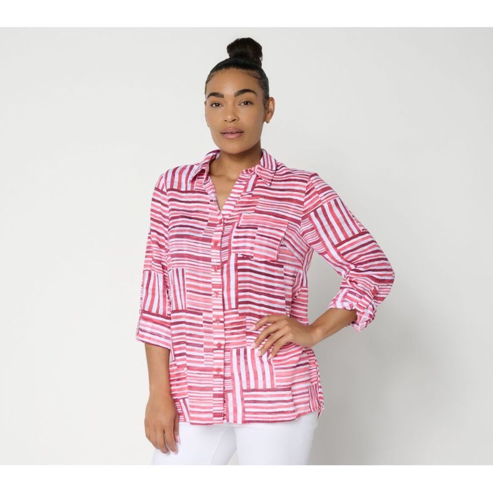 Joan Rivers Classics Collection Women's Top Sz M Button Front Red